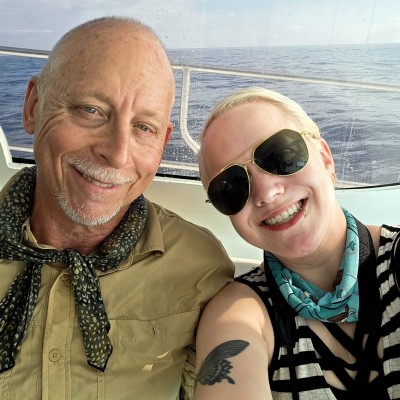 Dave and Ashley island-hopping on the Galapagos interisland ferry.