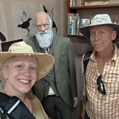 Ashley, Charles Darwin, and Dave at the Charles Darwin Research Center.