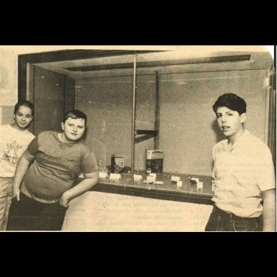 A photo from the Byron Illinois Newspaper from 198 with Scott's very first exhibit (at Meridian Jr. High) featuring Oligocene fossils from South Dakota.