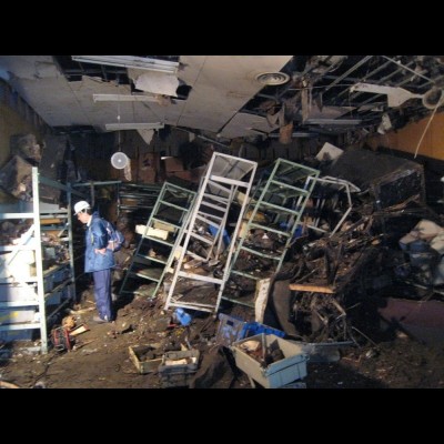 A collection room at Rikuzen Takata Museum in April, 2011, after the debris was removed while searching for missing persons.
