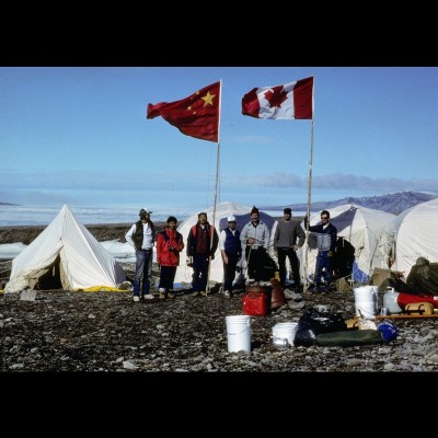 The Canada-China Dinosaur Project expedition in the Canadian Arctic on Axel Heiberg Island, 1986.