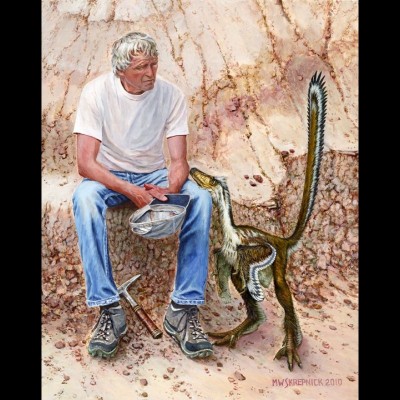Phil’s Pheathered Phriend SVP. Portrait of Phil Currie in the badlands of Alberta by Michael Skrepnick, 2010.