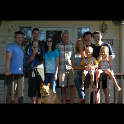 Most of the Currie/Koppelhus clan (Rene, Tarl, Odin, Heather, Phil, Kristine, Valdemar, Brett, Devin, Milie). Photo by Eva Koppelhus, 2010.