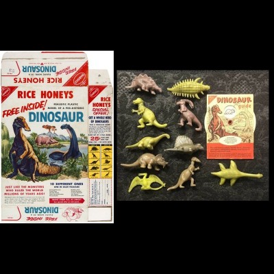 The cereal box dinosaurs that started it all for Phil and Ray back in the 1950s. 