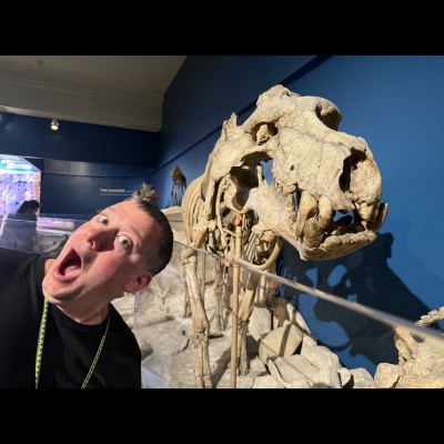 Matt Lamanna and the holotype of Dinohyus hollandi (although it's been reclassified as Daeodon shoshonensis but stay tuned for more developments on that debate!). CM 1594 is a beautifully well-preserved fossil skeleton from Nebraska that's housed at the Carnegie Museum of Natural History in Pittsburgh.